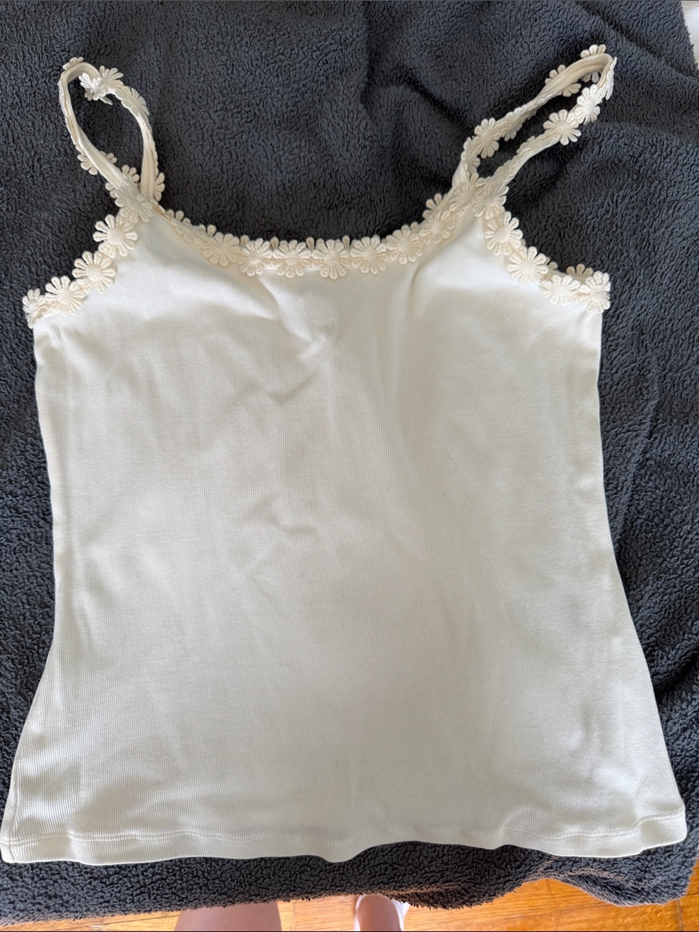 And Other Stories Cream Floral-Trim Tank Top